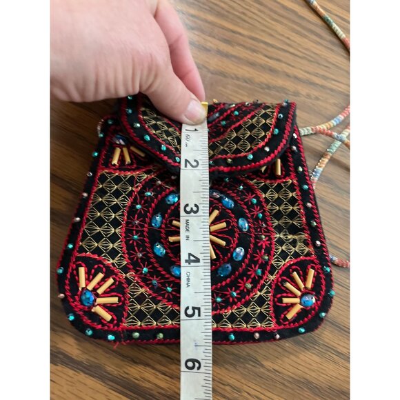 Small beaded crossbody bag red black blue - Picture 7 of 10